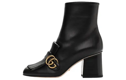 GUCCI GG Marmont Leather Ankle Boots 7cm Women's Black