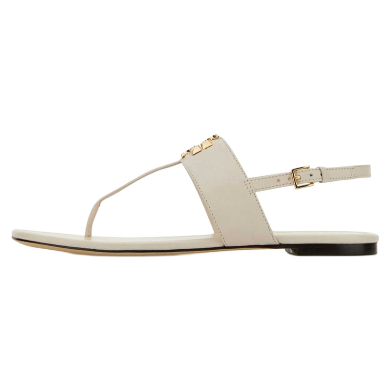 TORY BURCH Eleanor Leather Round Toe Strap Sandals Women's White