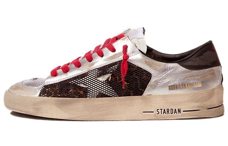 Golden Goose Stardan Skateboard Shoes Men's Low Top Silver/Brown