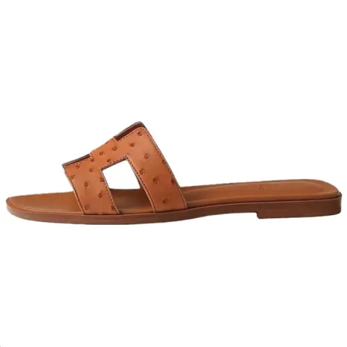 HERMES Slide Slippers Women's Orange Brown