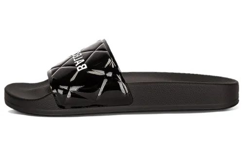 Balenciaga Quilted Logo Rubber Slides Sandals Black Women's