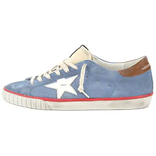Golden Goose Super Star Leather Low top Stylish Skateboarding Shoes Men's Blue Distressed