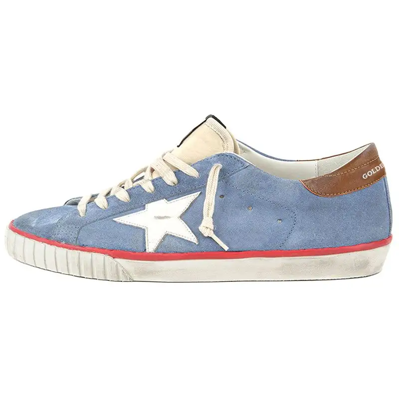 Golden Goose Super Star Leather Low top Stylish Skateboarding Shoes Men's Blue Distressed