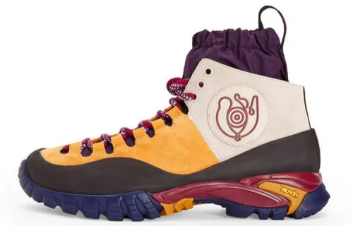 LOEWE Cow Split Leather Comfortable Ankle Length Calfskin Hiking Boots Men's White Yellow