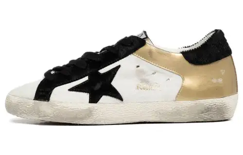 Golden Goose Leather Low top Skateboard Shoes Women's White Gold Distressed