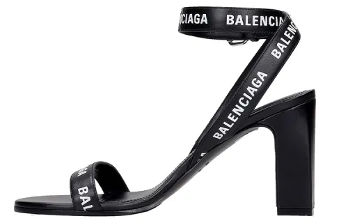 Balenciaga All Over Logo Sandal Heels 'Black' Women's
