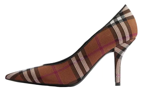 Burberry Check Fabric Slim Heel High Heels 8.5cm Women's Dark Brown