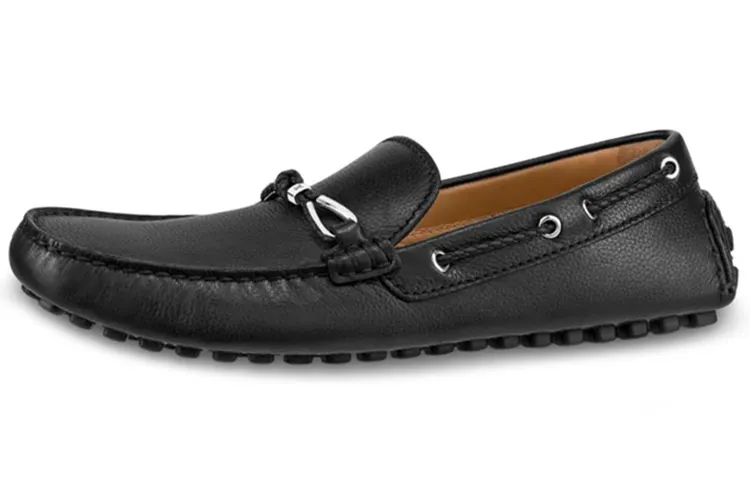LOUIS VUITTON Raspail Taïga Top Grain Cow Leather Gommino Loafers Men's Black