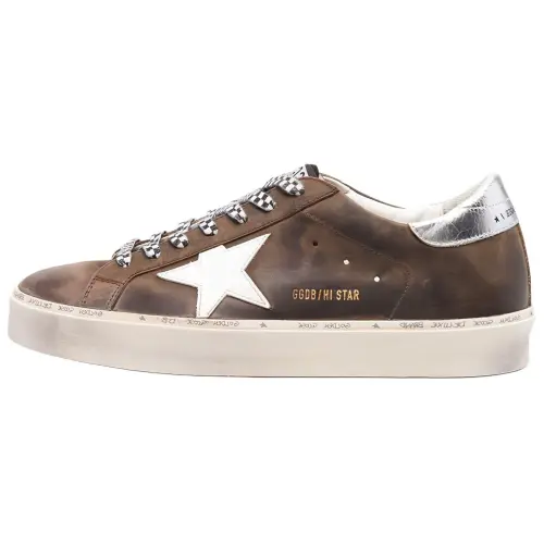Golden Goose Hi Star Grün Leather Stylish Skateboarding Shoes Men's Brown Distressed