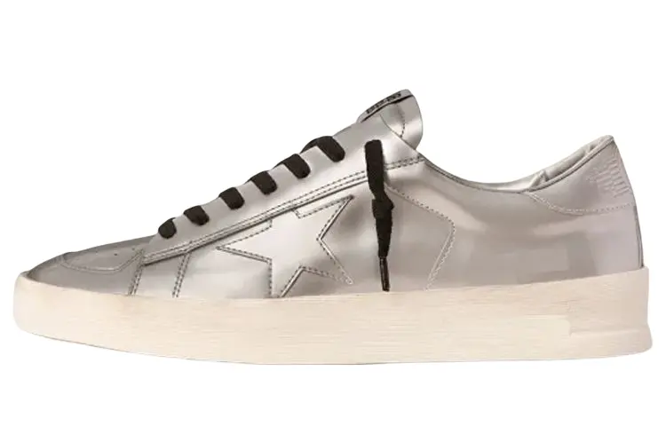 Golden Goose Stardan Leather Stylish Skateboarding Shoes Men's Silver Distressed