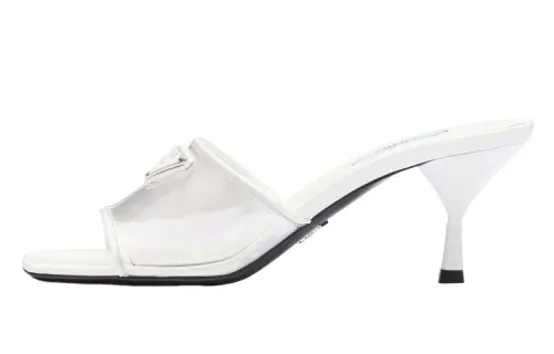 PRADA Plexiglas 65mm Mule Sandals White Patent Leather Women's