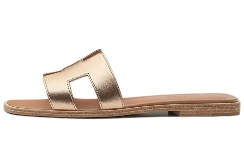 HERMES Quiet Slide Slippers Women's Gold