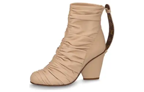 LOUIS VUITTON Olympia Leather Ankle Boots 8.5cm Women's Beige
