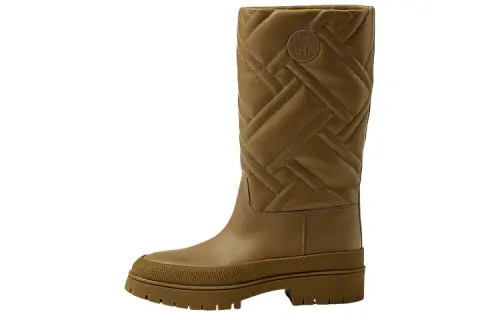 HERMES Fuji Leather Knee high Boots Women's Brown