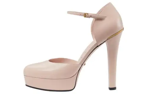 GUCCI Leather Cone Heel High Heels 12cm Women's Light Pink