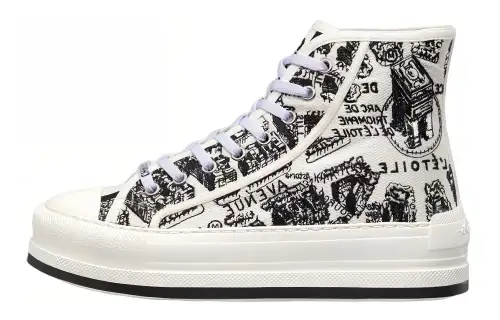 DIOR Walk'n'Dior Platform Shoes Embroidery High top Stylish Skateboarding Shoes Women's White