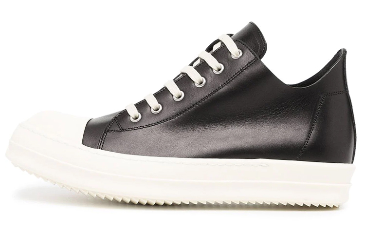 RICK OWENS/RO Fogachine Cow Leather, Leather Low top Stylish Skateboarding Shoes Men's Black