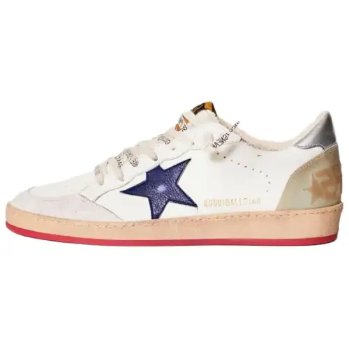 Golden Goose Ball Star Leather Fashion Trend Low top Skateboard Shoes Men's White Blue Distressed