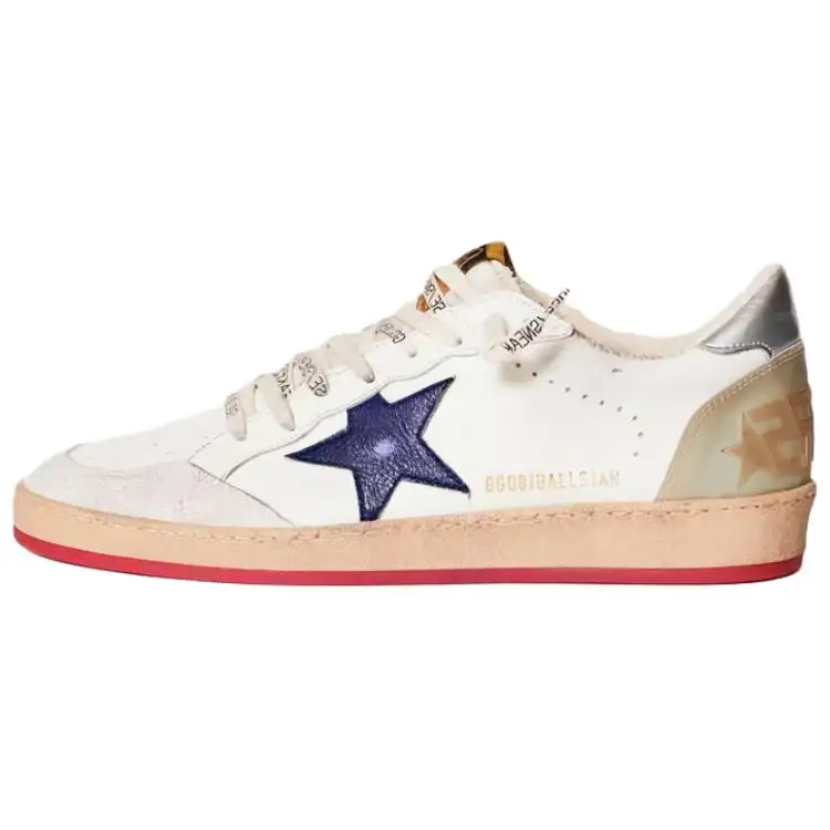Golden Goose Ball Star Leather Fashion Trend Low top Skateboard Shoes Men's White Blue Distressed