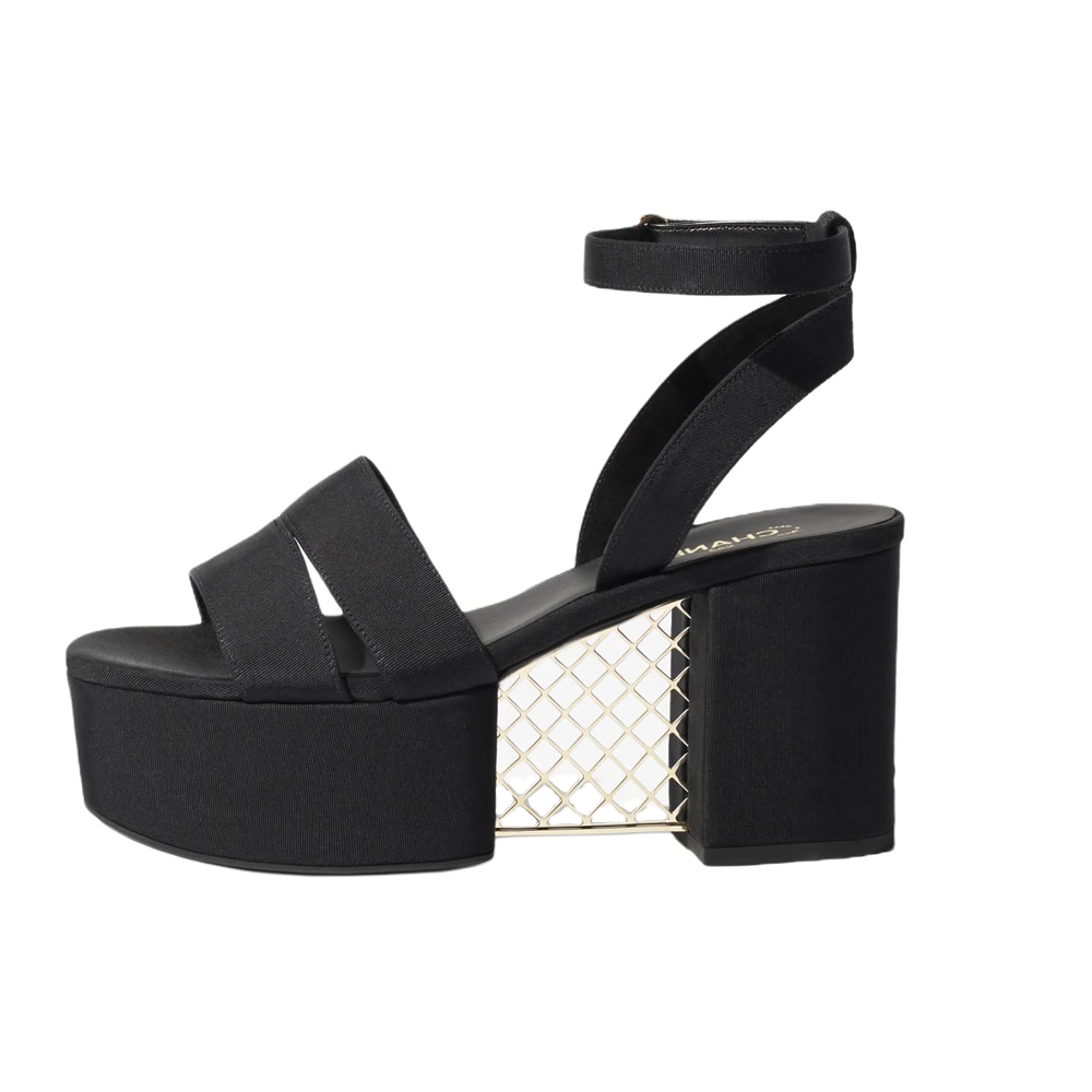 CHANEL 25S One Strap Sandals 9cm Women's Black