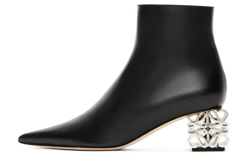 LOEWE Anagram Leather Zip Closure Ankle Boots 6CM Women's Black