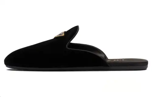 PRADA Triangle-logo Velvet Slippers