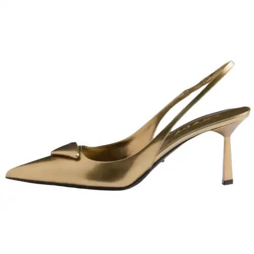 PRADA Leather Slim Heel High Heels 7.5cm Women's Gold