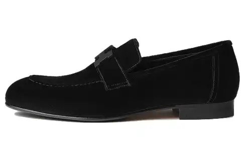 HERMES PARIS Suede Loafers Men's Black