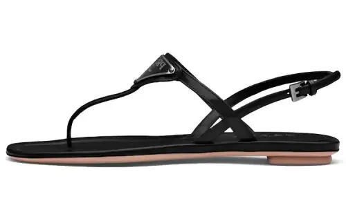PRADA Patent Leather One Strap Sandals Women's Black