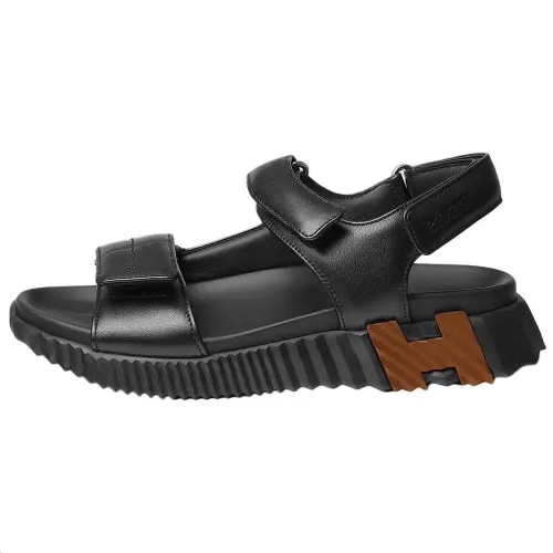 HERMES Junior Leather One Strap Sandals Women's Black