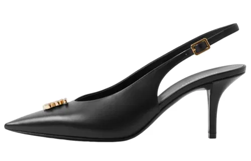 Burberry Monogram Leather Slim Heel High Heels Women's Black