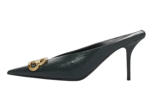 Balenciaga Knife Leather Slim Heel High Heels 8cm Women's Black Green