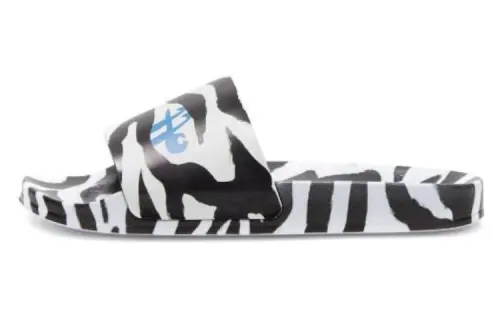 OFF WHITE Pool Slides Zebra Print Black White Blue Women's