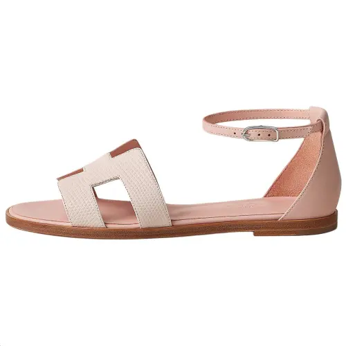 HERMES Santorini Lizard Skin One Strap Sandals Women's Light Pink
