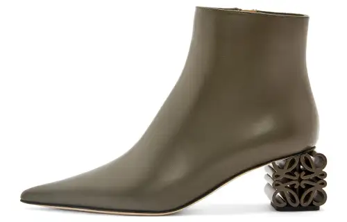 LOEWE Anagram Cow Leather Fashion Ankle Boots Women's Khaki Green