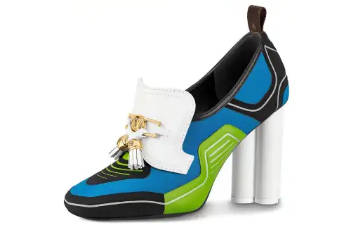LOUIS VUITTON Swift Shiny Block Heel High Heels 11cm Women's Blue Green