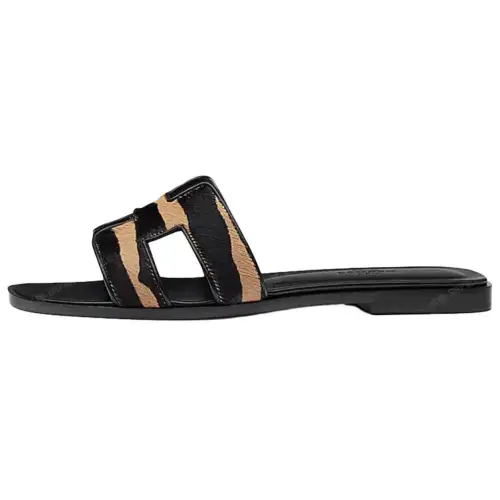 HERMES Oran Slippers Women's Black Brown