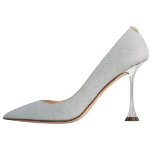 LOUIS VUITTON Blossom Fabric High Heels 9.5cm Women's Silver