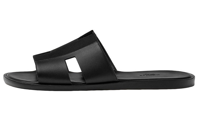 HERMES Izmir Sandal Noir Canvas Calfskin Leather