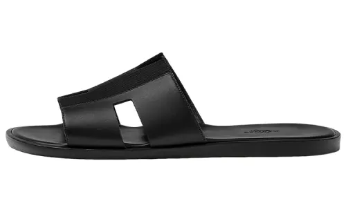 HERMES Izmir Sandal Noir Canvas Calfskin Leather