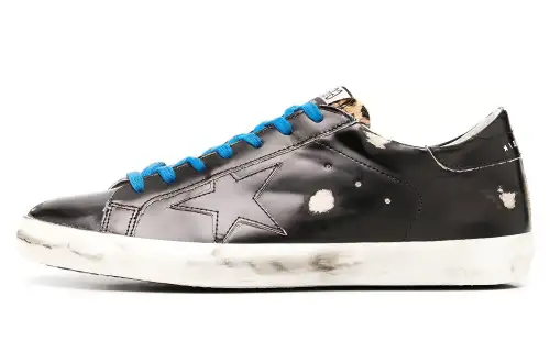 Golden Goose Super Star Leather Stylish Skateboarding Shoes Men's Black Distressed