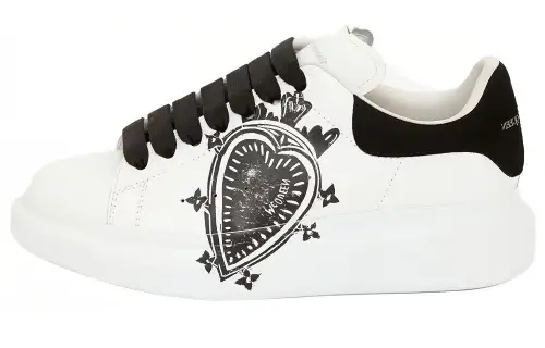 Alexander McQueen Leather Heart Logo Lace Up Oversized Sneakers 'White Black' Women's