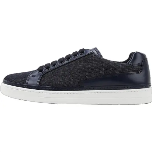 PRADA Avenue Denim, Leather Low top Skateboard Shoes Men's Blue