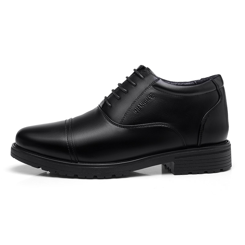 Qiangren 3515 three-joint warm leather lace-up business cotton shoes, formal leather shoes, men's black