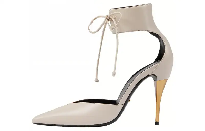 GUCCI High Heel Pump With Ankle Cuff Grey Brown Women's
