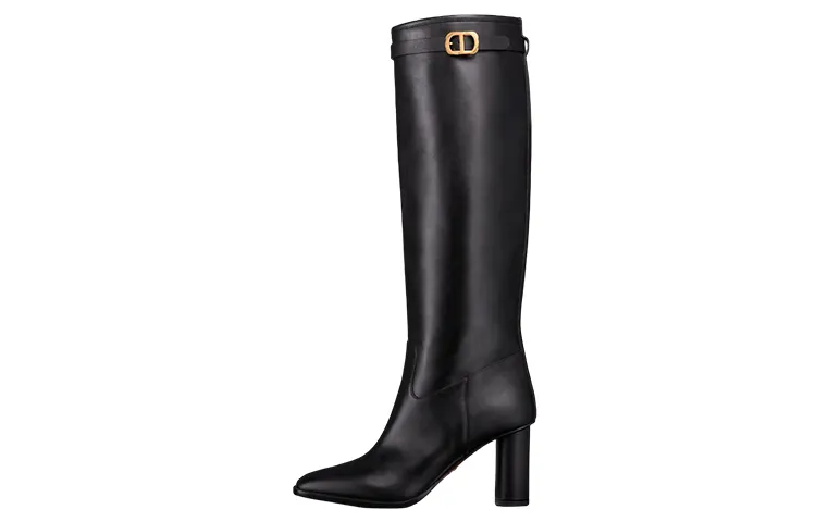 DIOR Empreinte Cow Leather Knee High Boots 8cm Women's Black