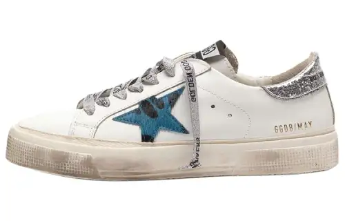 Golden Goose May Low top Stylish Skateboarding Shoes Women's White Distressed