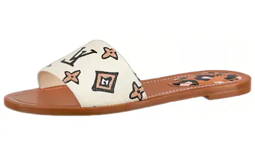 LOUIS VUITTON Lock It Totem Slide Slippers Women's Beige