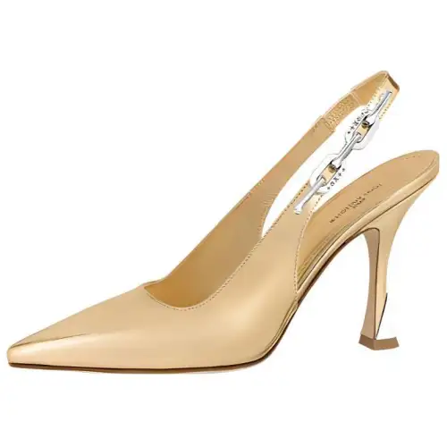 LOUIS VUITTON Sparkle Cow Leather Slim Heel High Heels 9.5cm Women's Gold