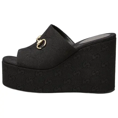 GUCCI Women's Wedge Horsebit Sandal 'Black' Women's